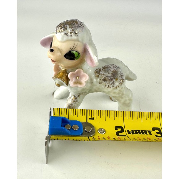 Vintage Cow And Lamb Figurines Ceramic White Gray Porcelain Gold Trim Japan - Picture 10 of 13